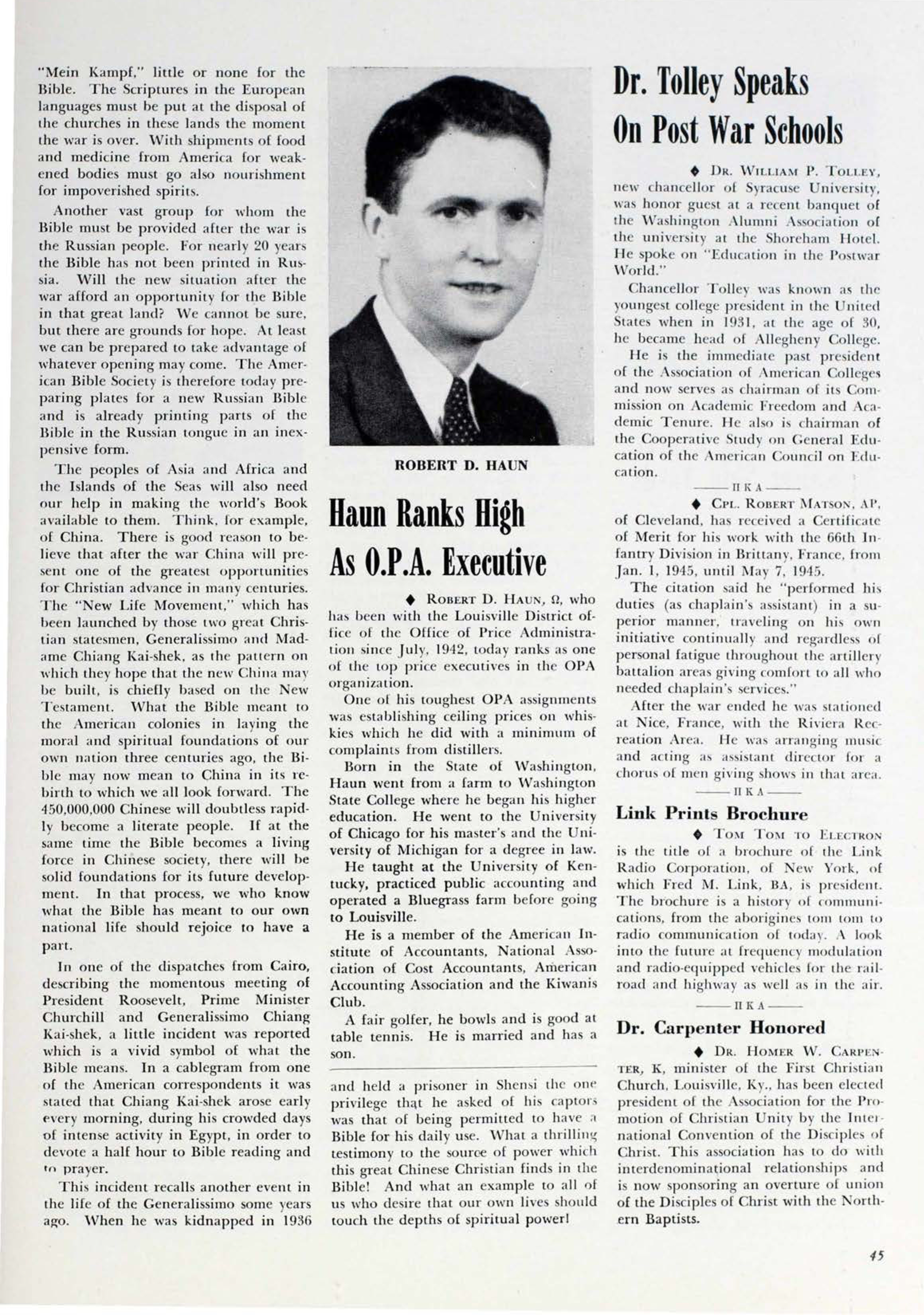 Haun Ranks High As O. P. A. Executive